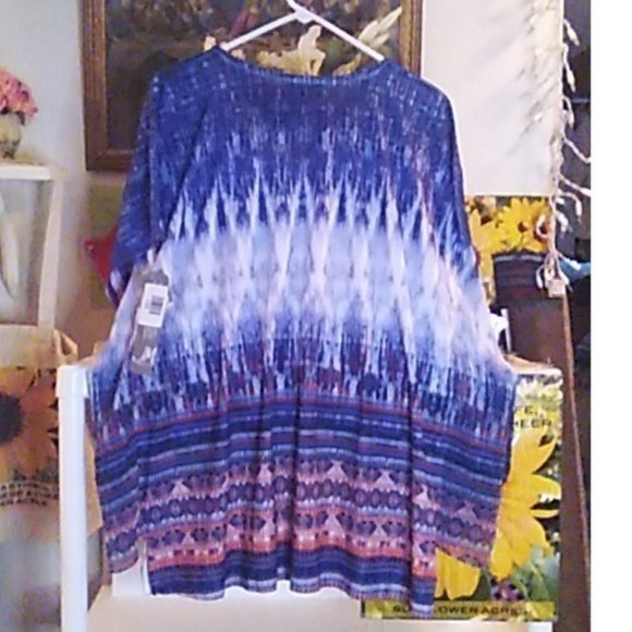 Beautiful Blouse M Collection Woman OX Global Escape Deep Iris Tie Dye Crochet - Picture 3 of 3